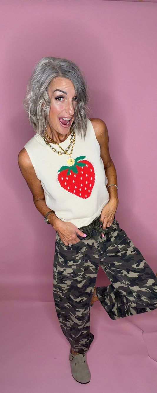 Strawberry Sleeveless Knit Top
