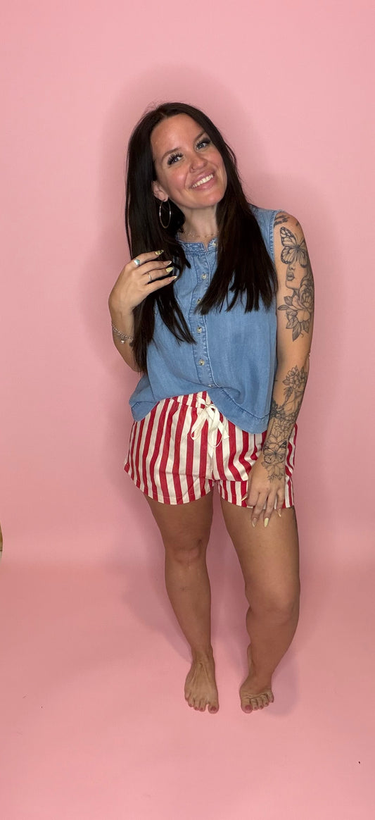 Stripe Twill Denim Shorts