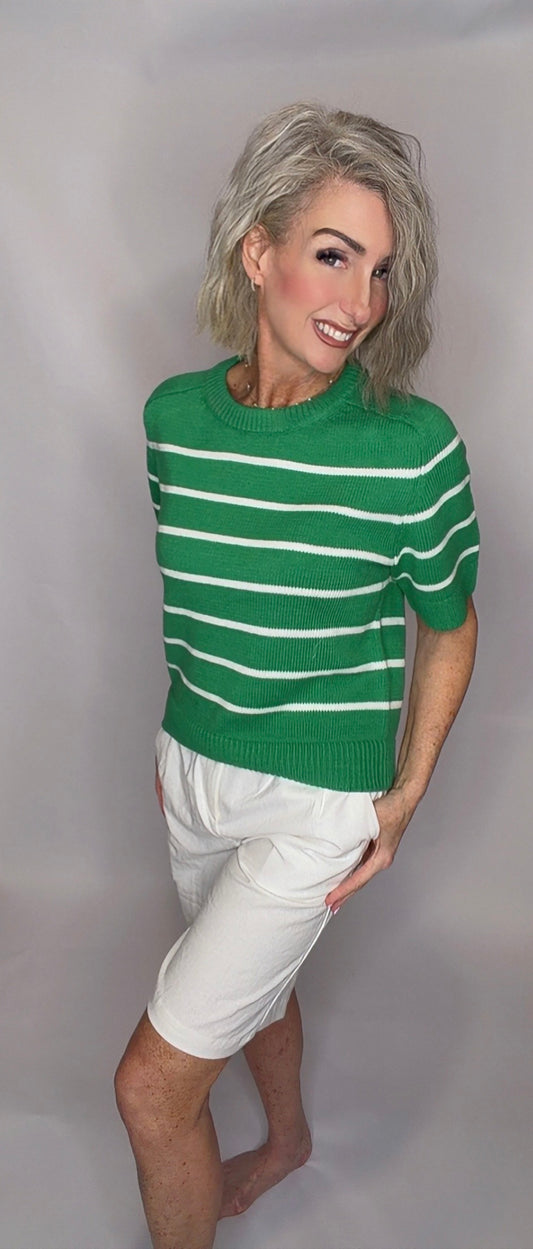 SUMMER ESSENTIAL STRIPE SWEATER TOP WITH RAGLAN