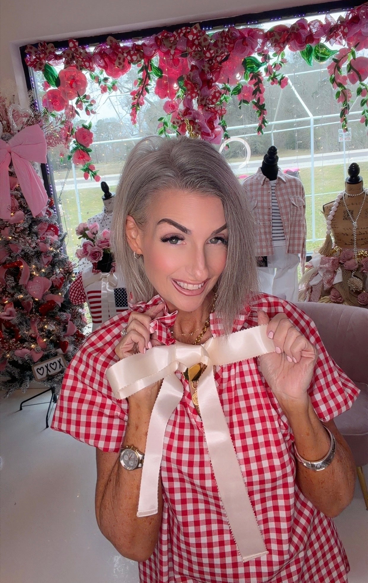 Gingham Check Puff Sleeve Top