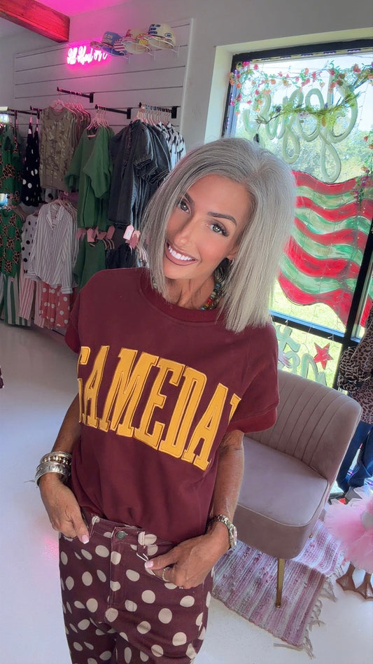Maroon & Gold Game Day Short Sleeve Sweatshirt