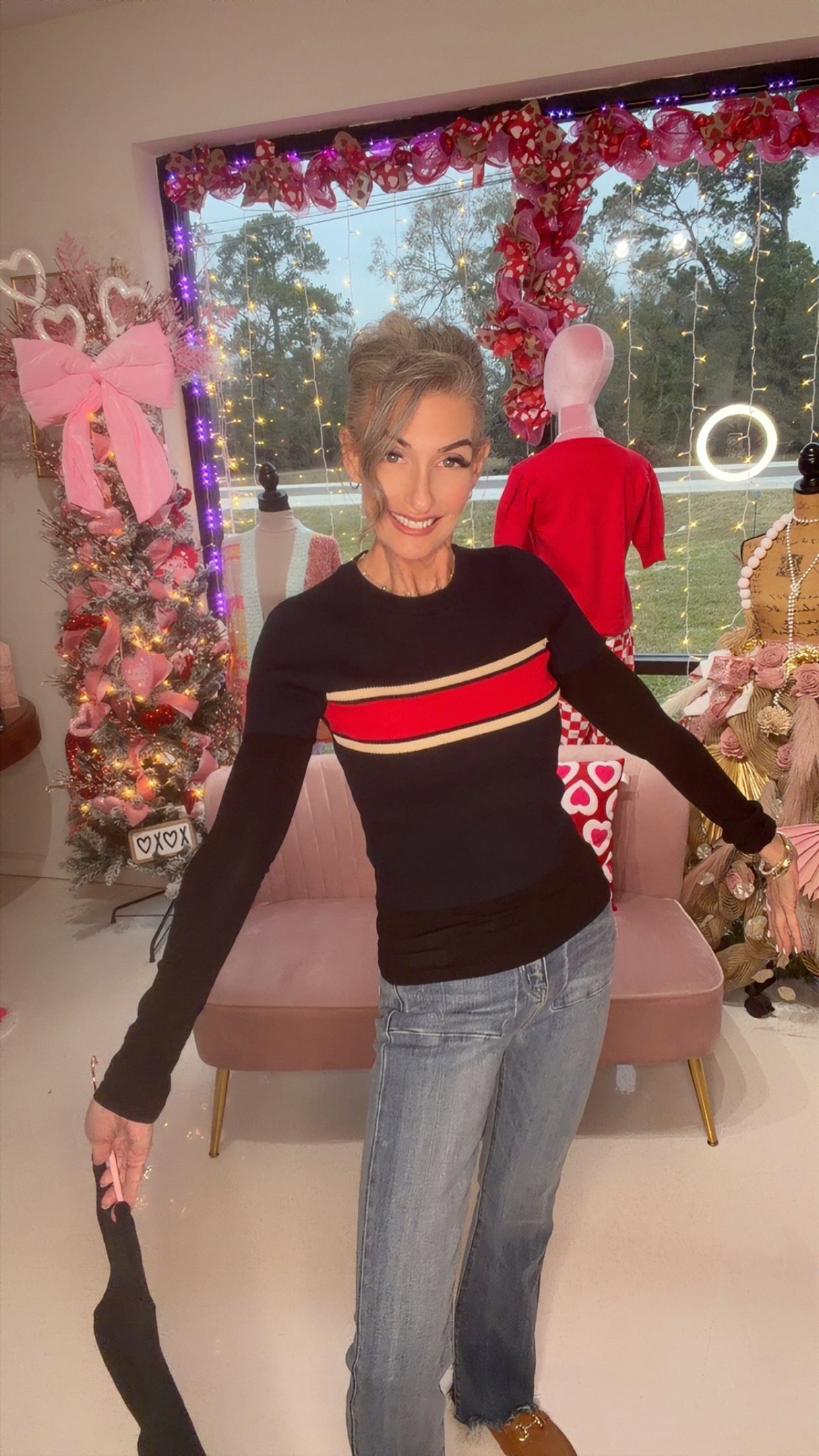 Short Sleeve Crew Neck Multi Striped Knit Top