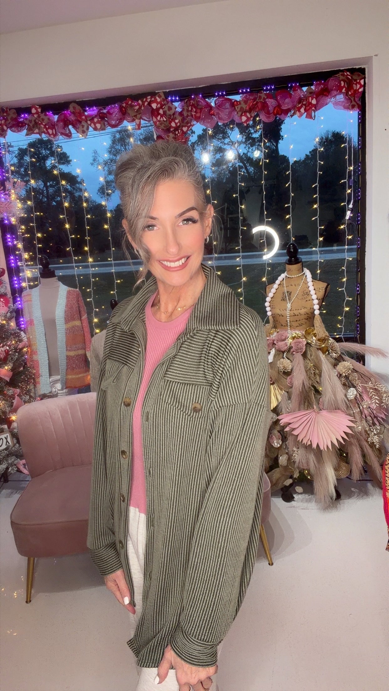 Rib Drop Shoulder Patch Pockets Button Down Shacket