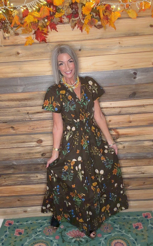 Floral Print Short Sleeve Tiered Maxi Dress