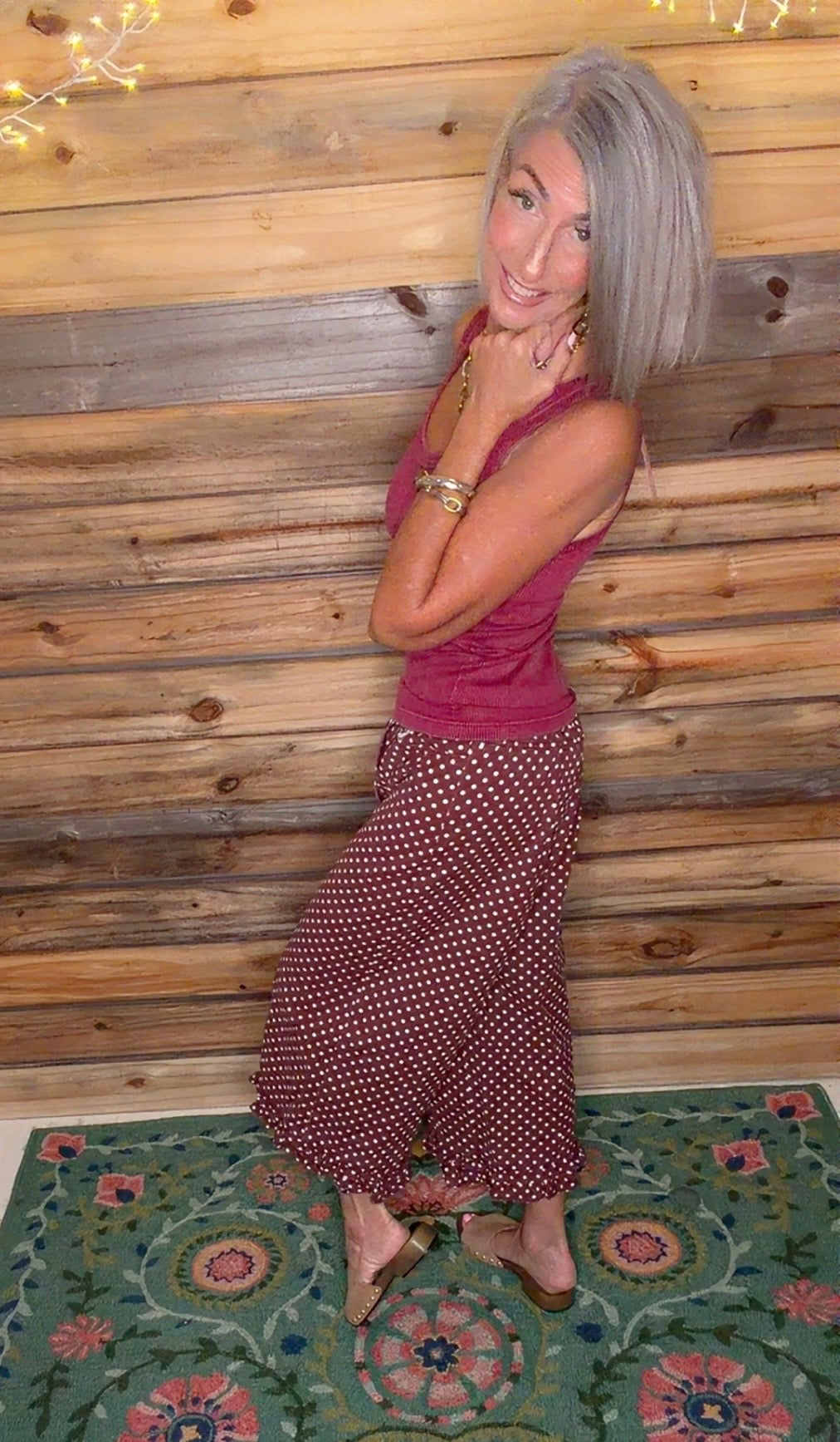 Delightful Polka Dot Casual Ruffle Hem Cropped Pants