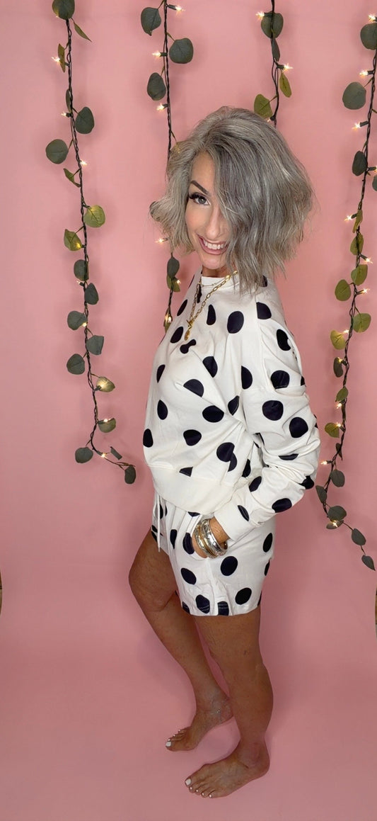 Polka Dot Looks Pullover Drawstring Shorts Sets (S-XL)