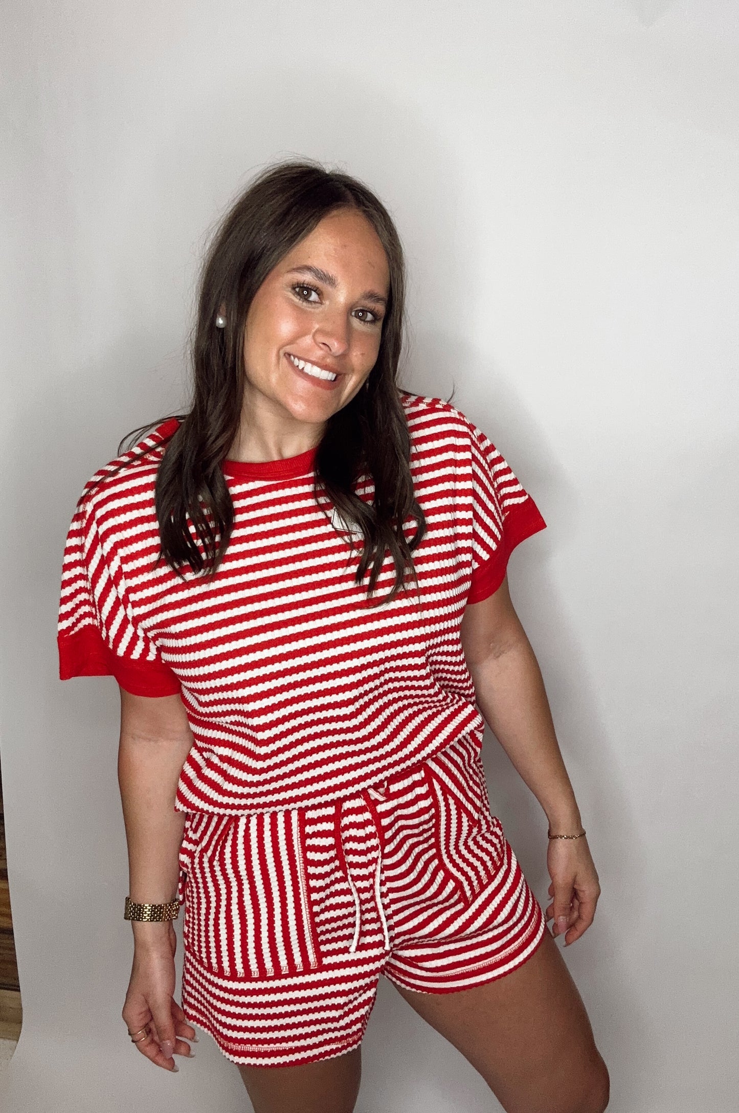 Striped Comfy Knit Top & Shorts Set