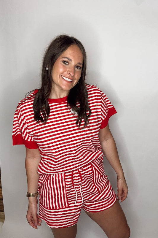 Striped Comfy Knit Top & Shorts Set
