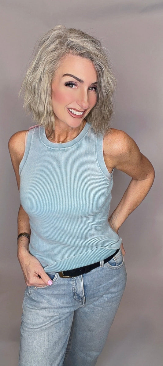 Washed Ribbed Sweater Tank Top