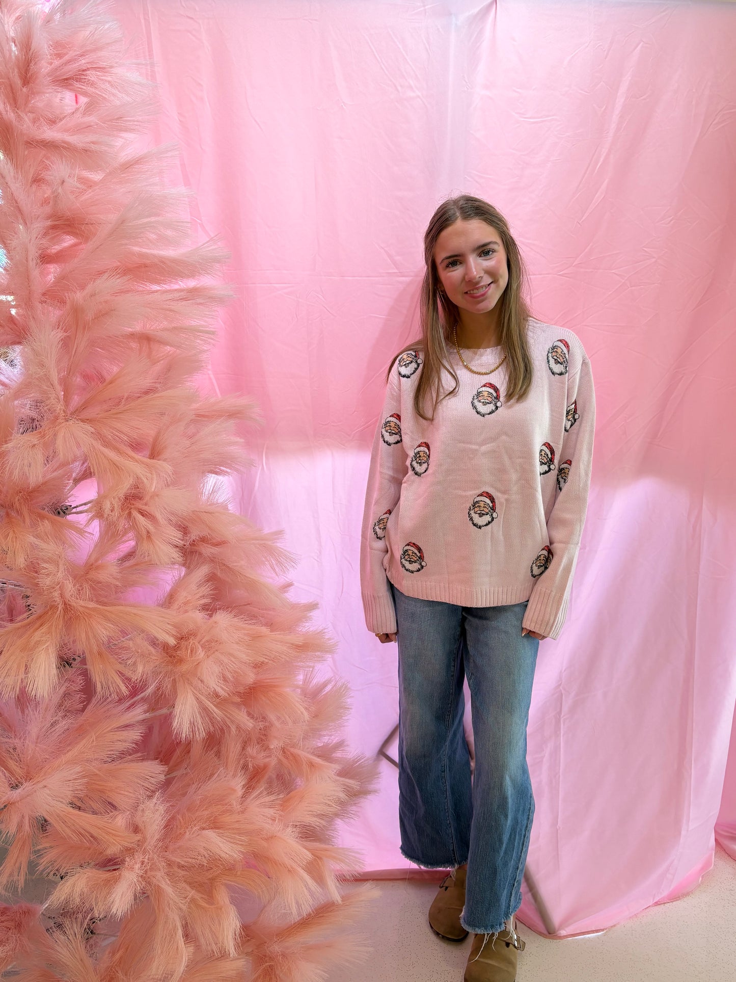 Lt. Pink Santa Sweater