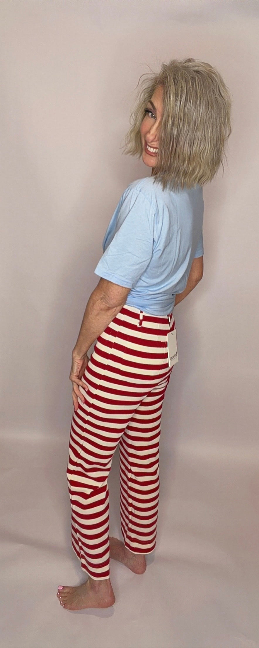 STRETCHY STRIPED HIGH WAIST WIDE LEG PANT