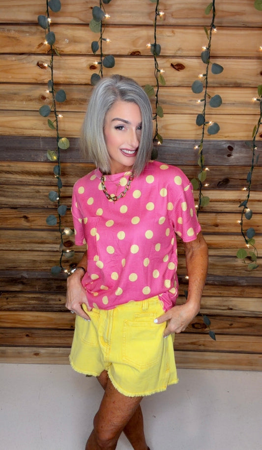 Rib Polka Dot Chest Pocket T Shirt