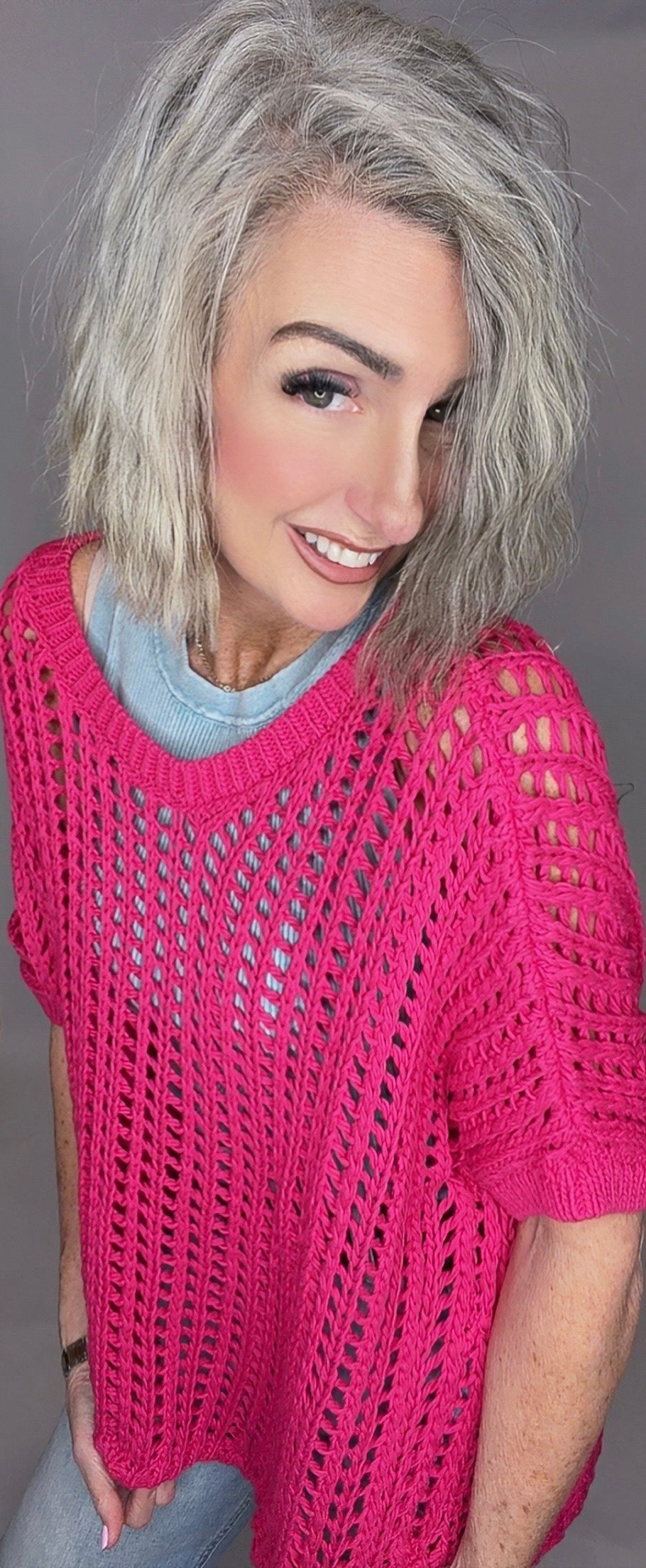 Fish Net Short Sleeve Crochet Sweater