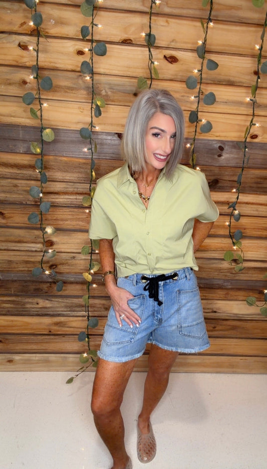 Denim Shorts with Drawcord Waist Detail