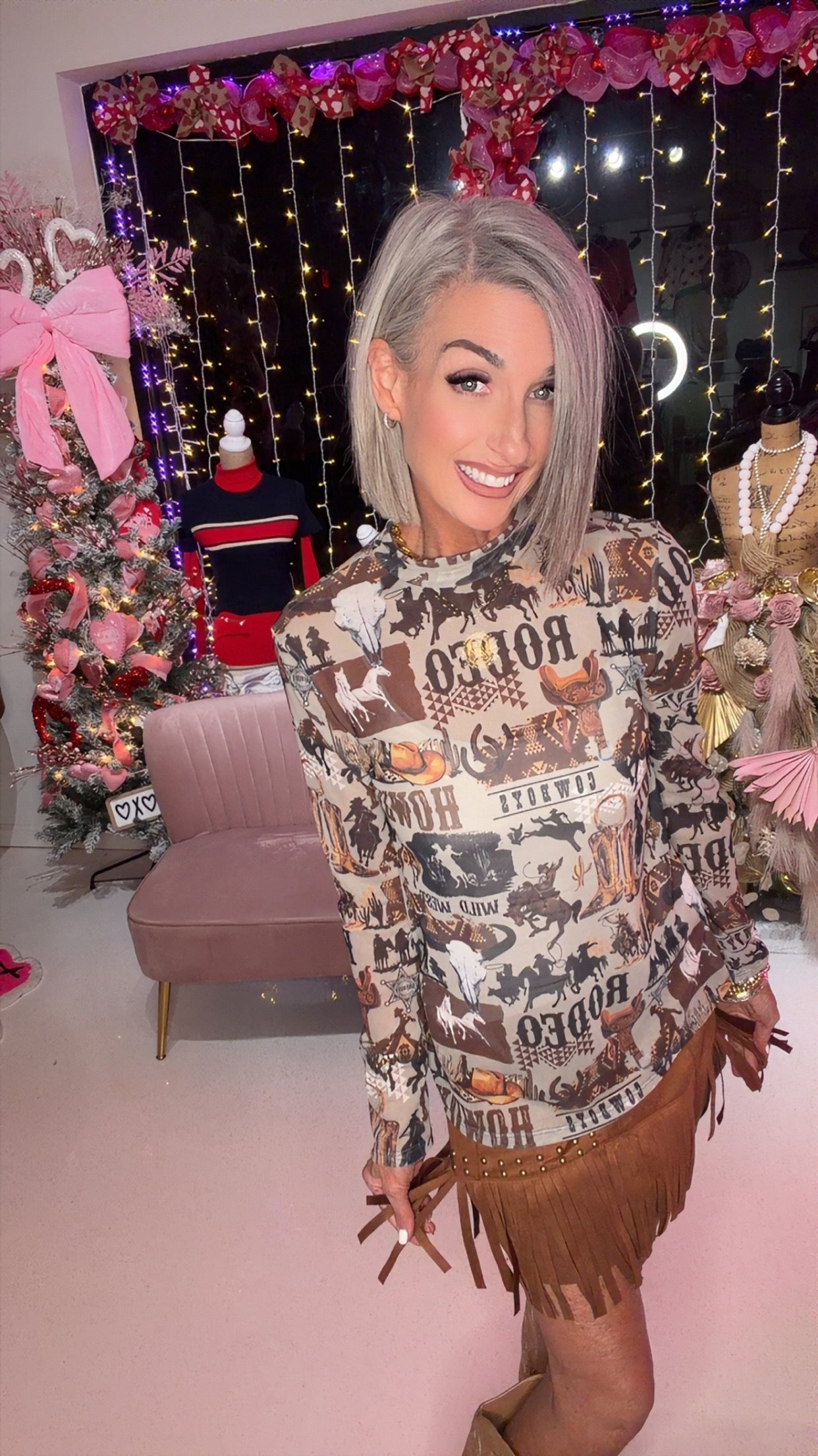 WESTERN RODEO SEMI SHEER MESH TOP