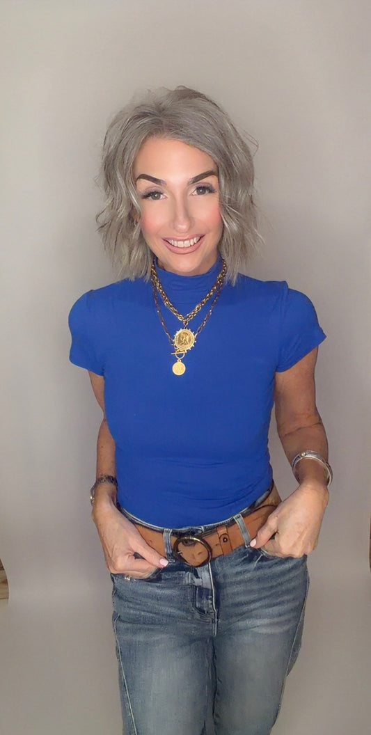 Solid Mock Neck Short Sleeve Top