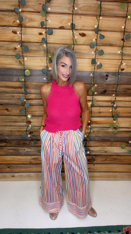 RAINBOW STRIPE WIDE LEG PANTS -