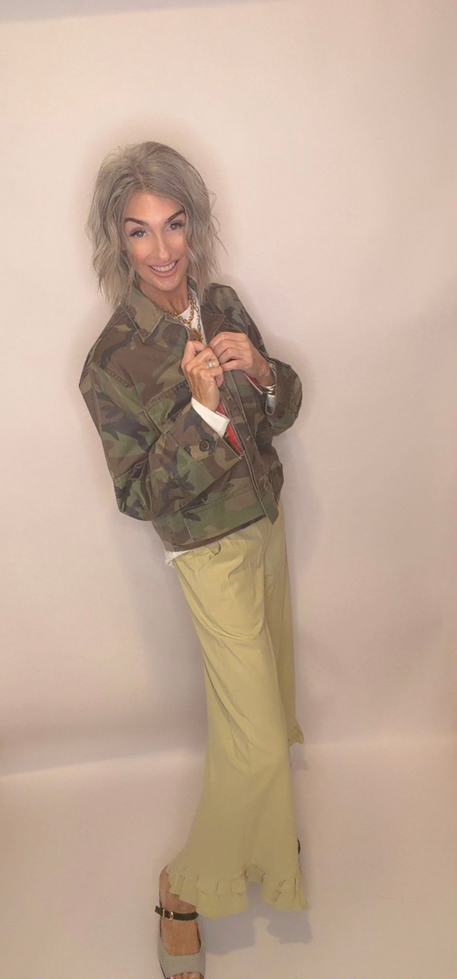 Ruffle Hem Wide-Leg Pants