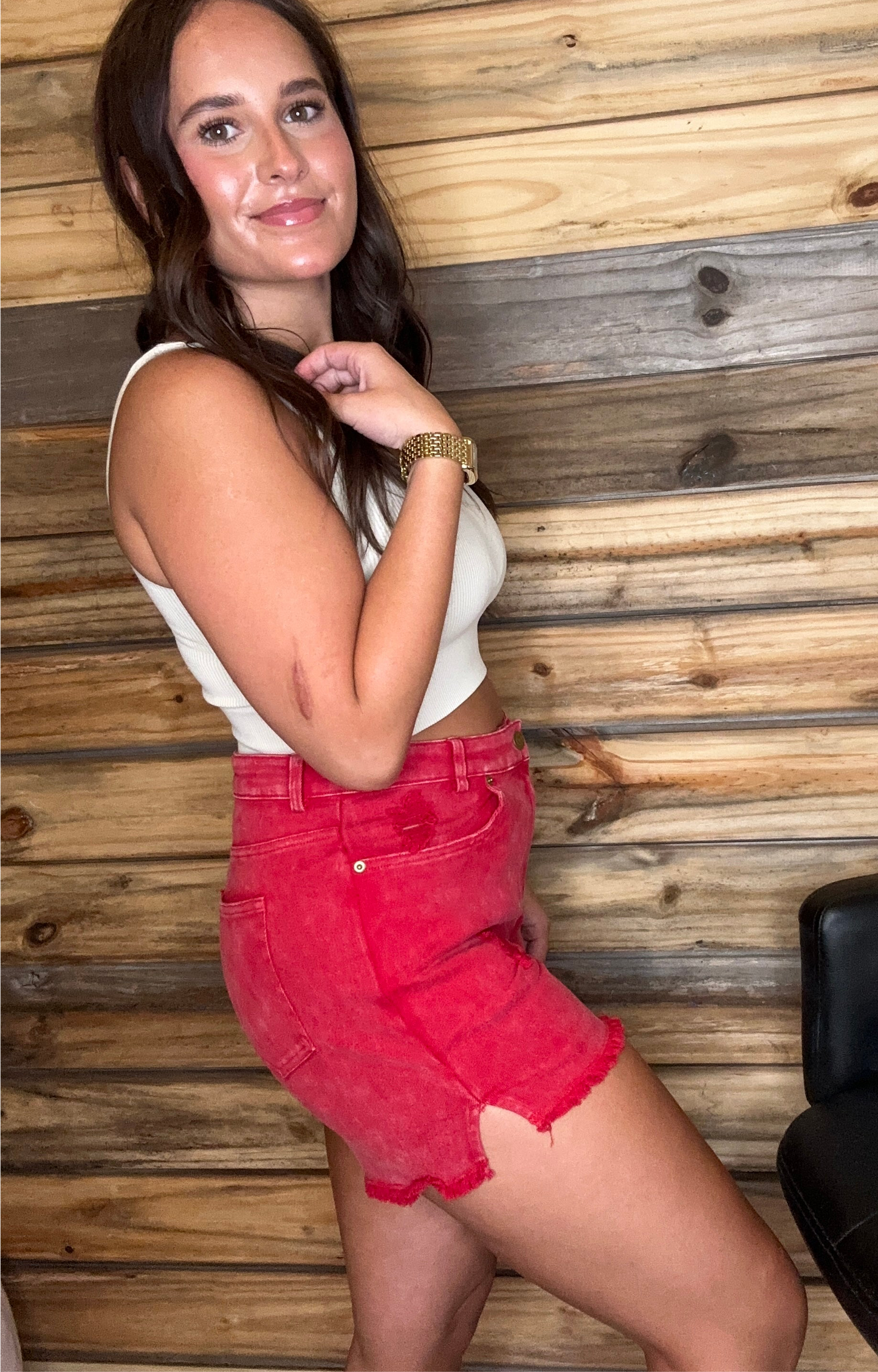 High Rise Basic Mineral Washed Colored Denim Shorts