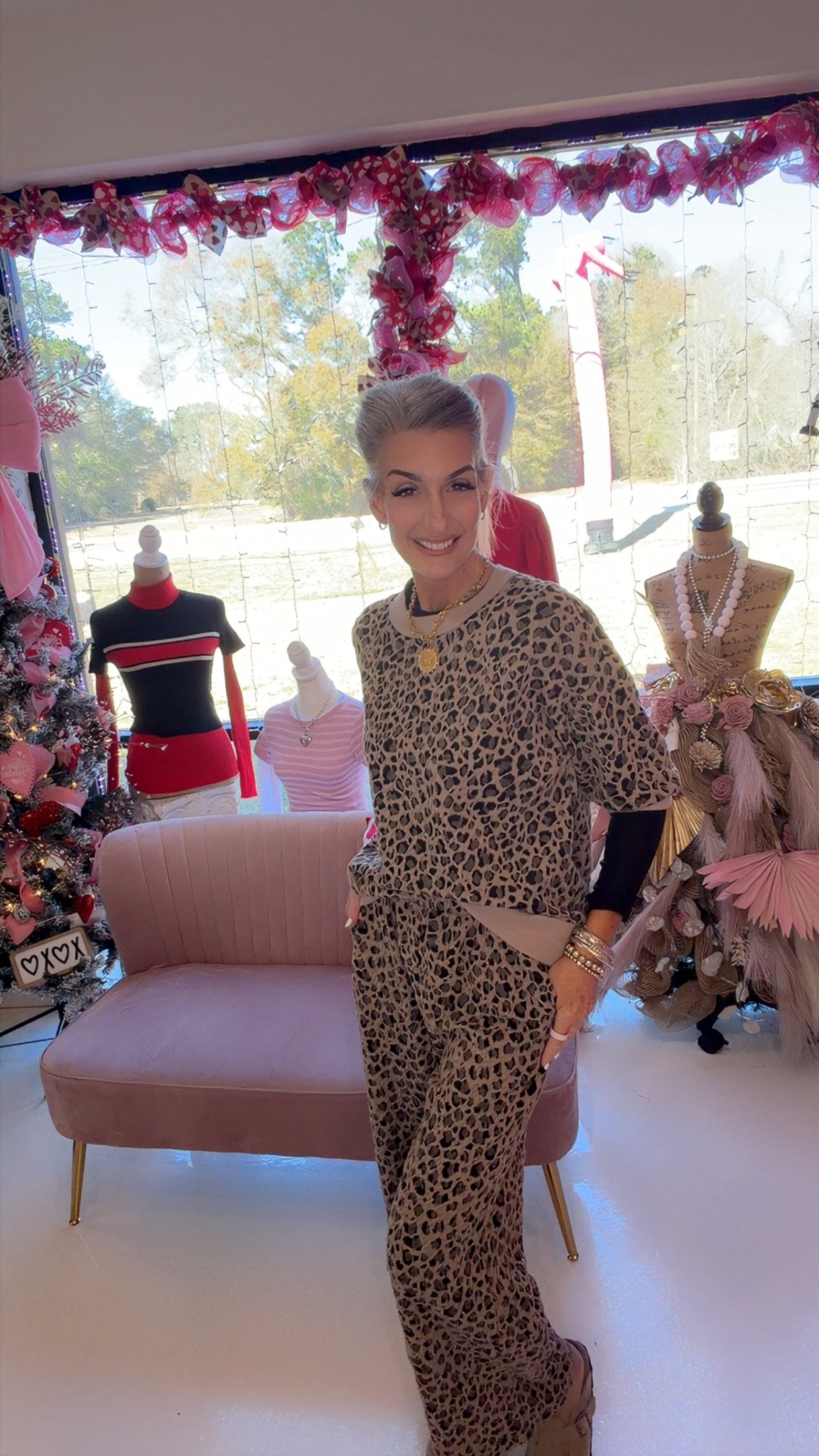 Spring Western Leopard Patchwork Pullover Wide Leg Pant Set