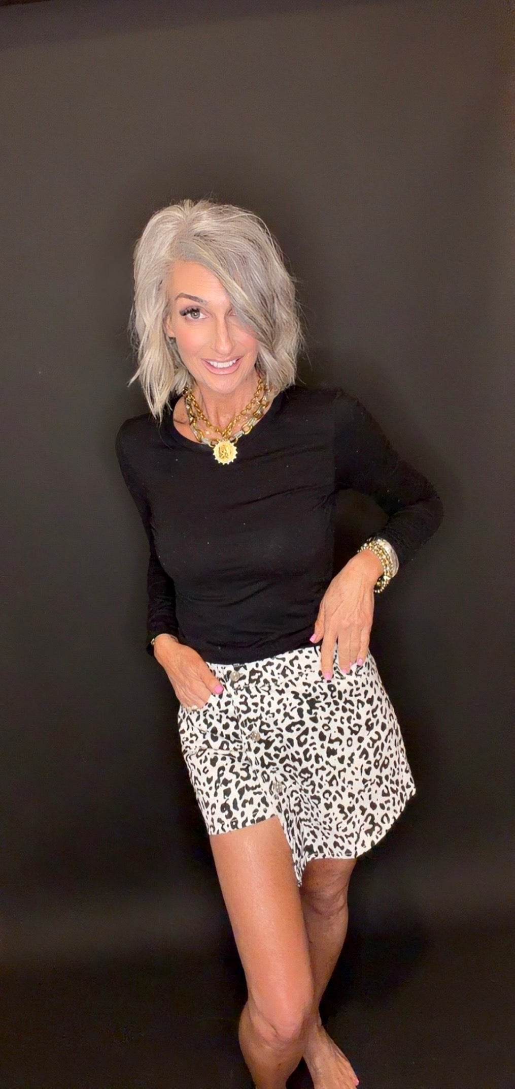 Brown Leopard Print Button Overlap Denim Shorts