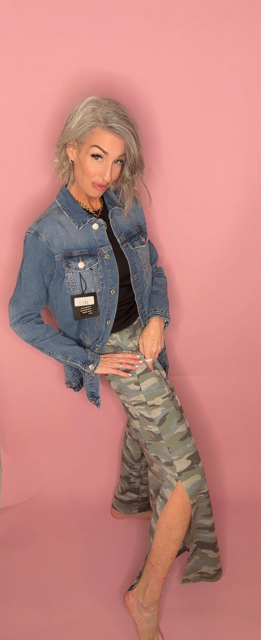 Casual western Boho Wanderer Wide Leg Slit Pants - Charcoal Camo Pant