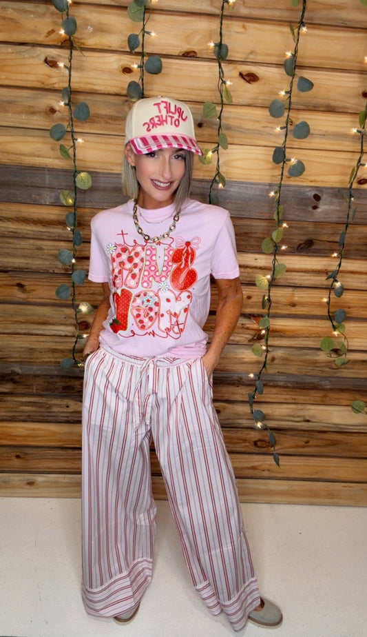Elastic Waist Multi Stripe Poplin Straight Long Pants