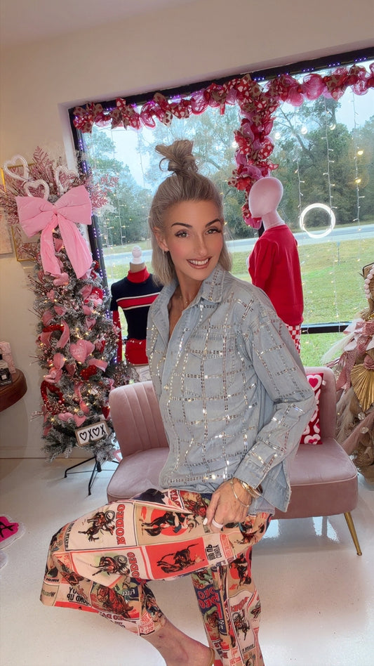 Rodeo western printed wide legs women pant