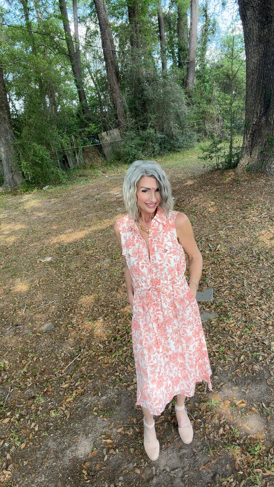 SOFT PAPAYA FLORAL GAUZE DRESS