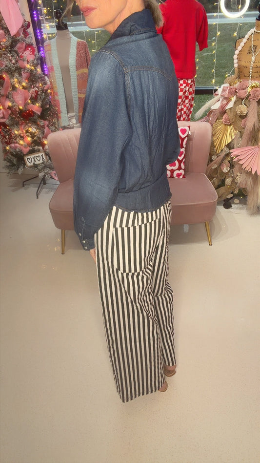 Lightweight Striped Stretch Wide Leg Woven Pants