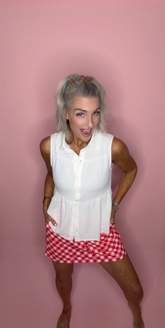 Red Diagonal Gingham Skort