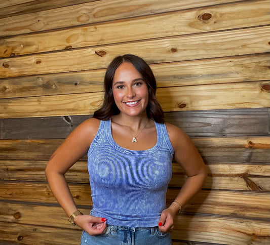 2 Way Neckline Washed Ribbed Seamless Tank Top
