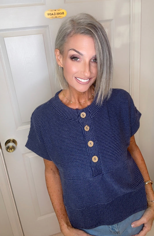 Button down ribbed Henley