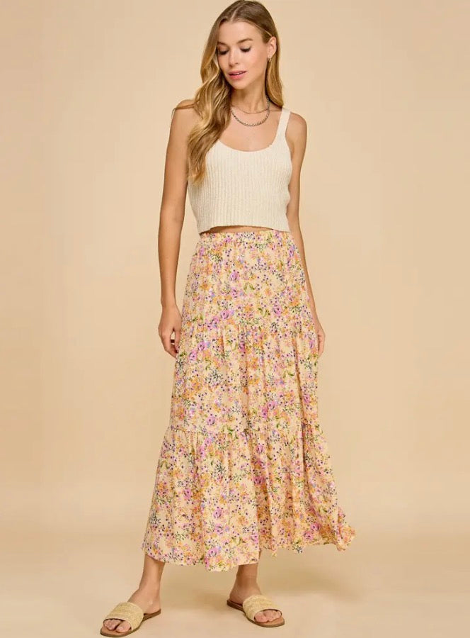 Floral Tiered Maxi Skirt