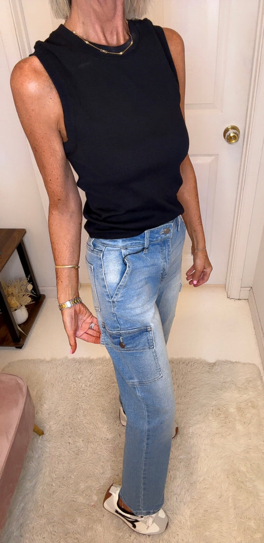 Straight Jeans with Cargo Pockets