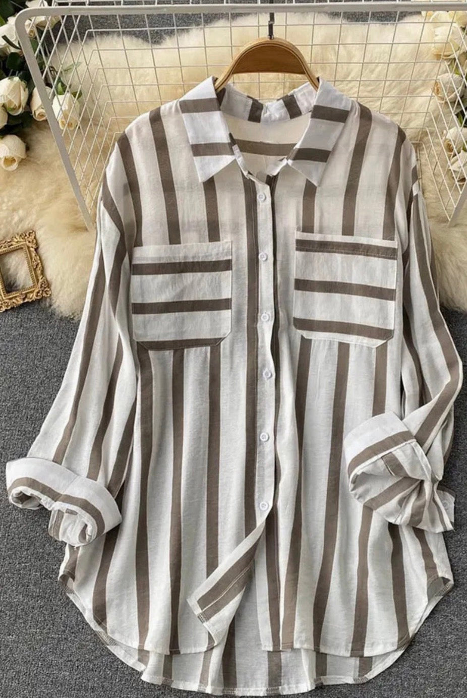 Striped Bottom-Front Shirt