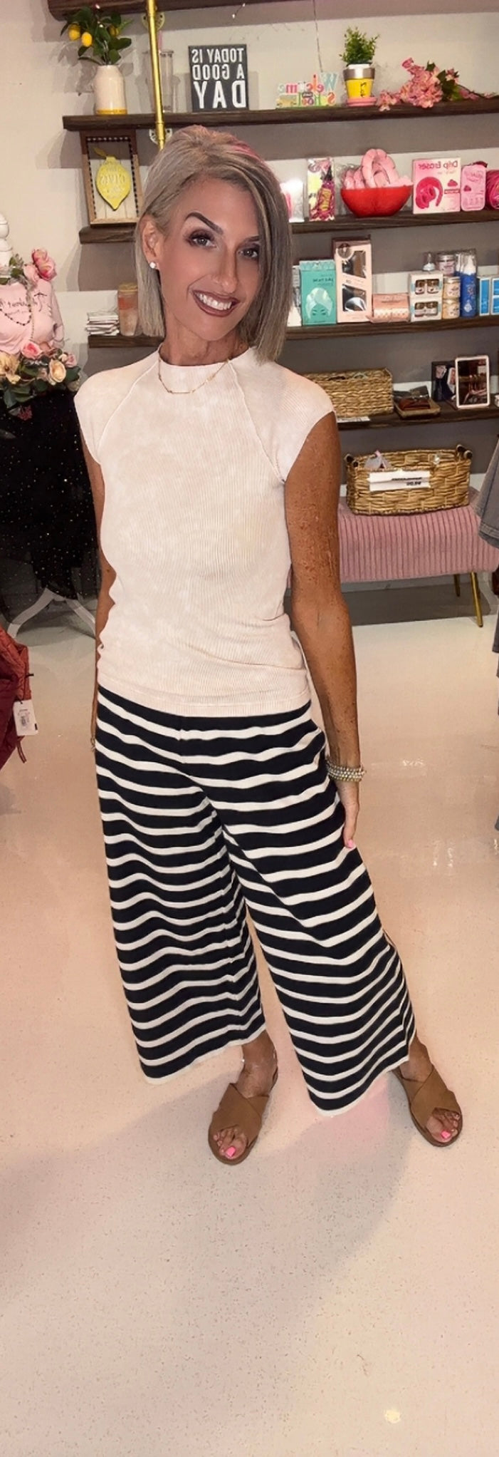 Striped cropped pants navy/cream