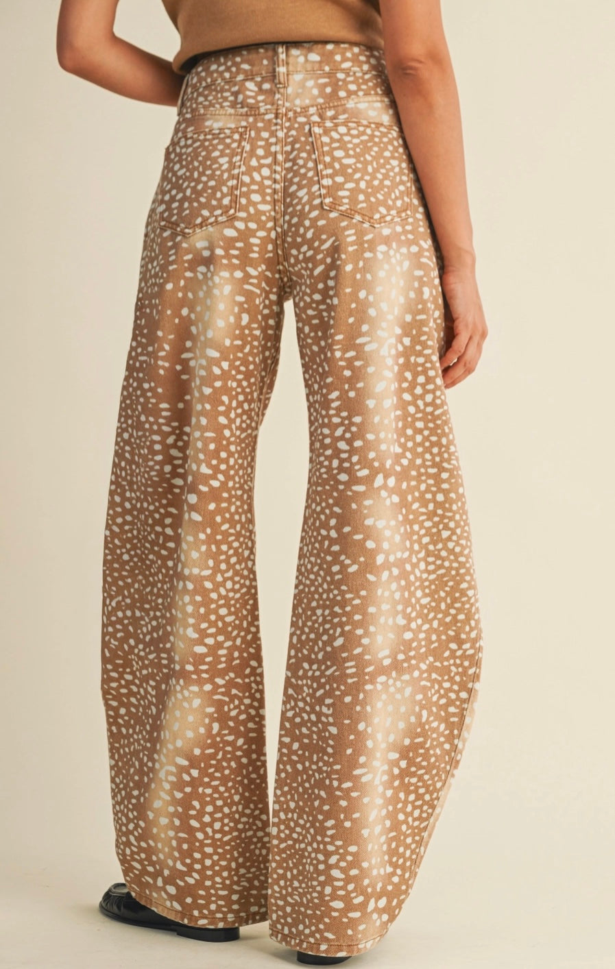 Deer Print Loose Fit Barrel Denim Jeans