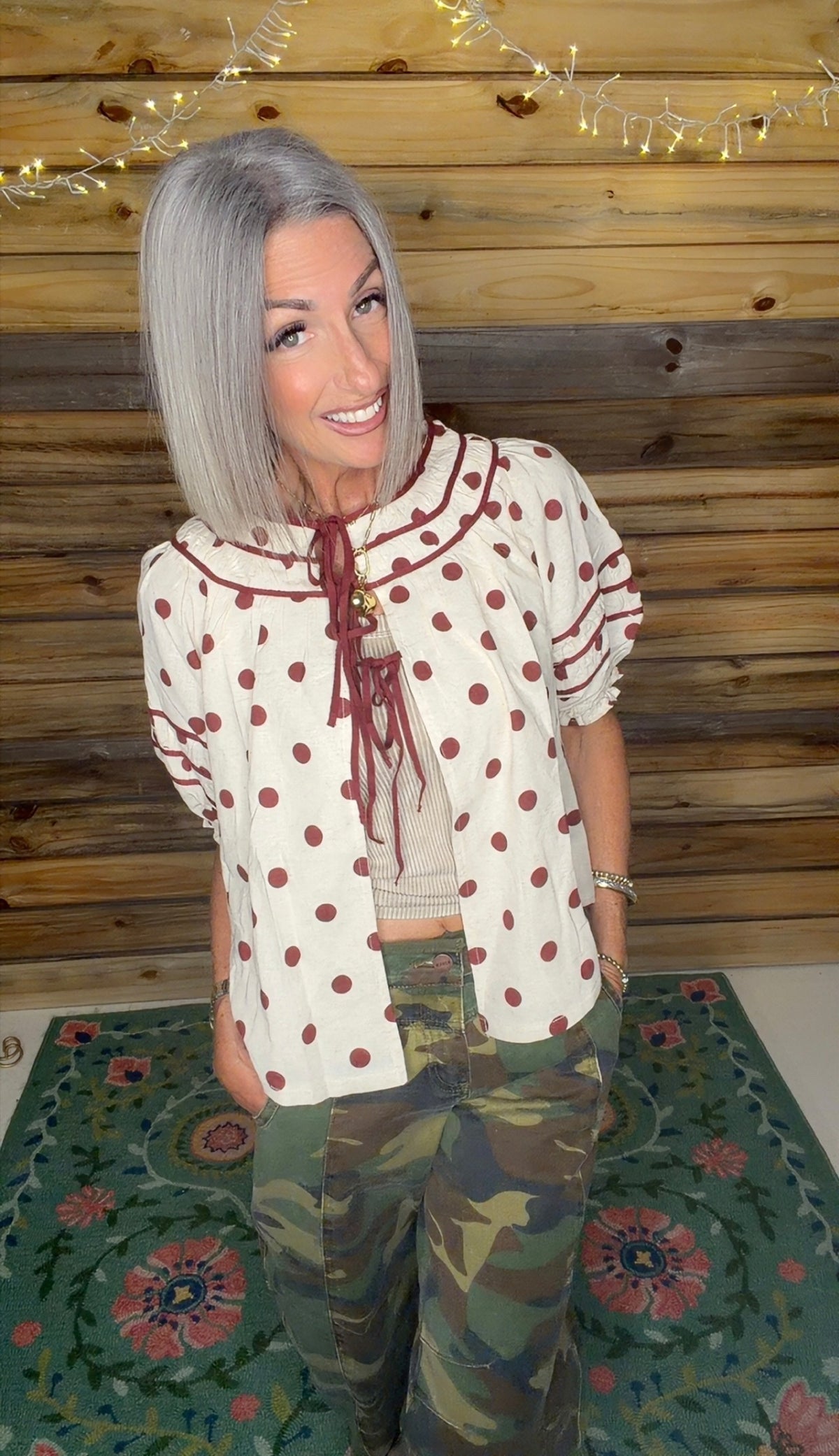 Polka Dot Ruffle Trim Blouse