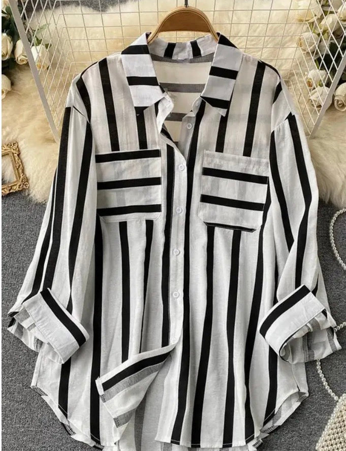 Striped Bottom-Front Shirt