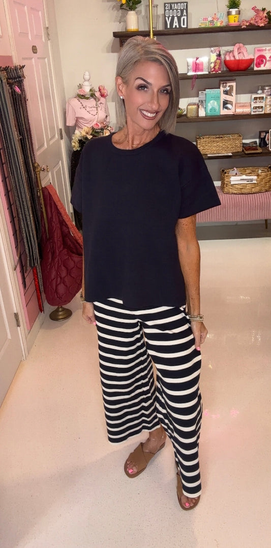 Striped cropped pants navy/cream