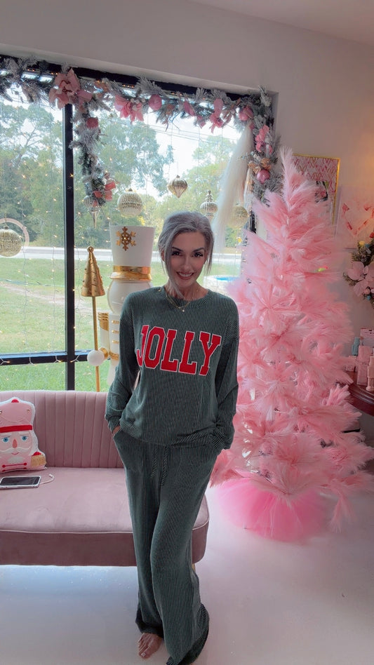 JOLLY Ribbed Knit Long Sleeve Top and Pants Set