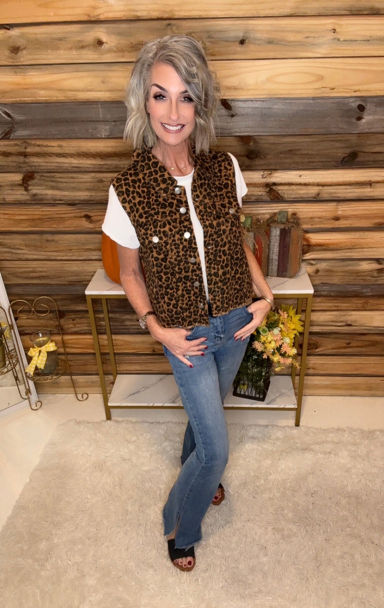 Leopard Printed Collared Casual Vest