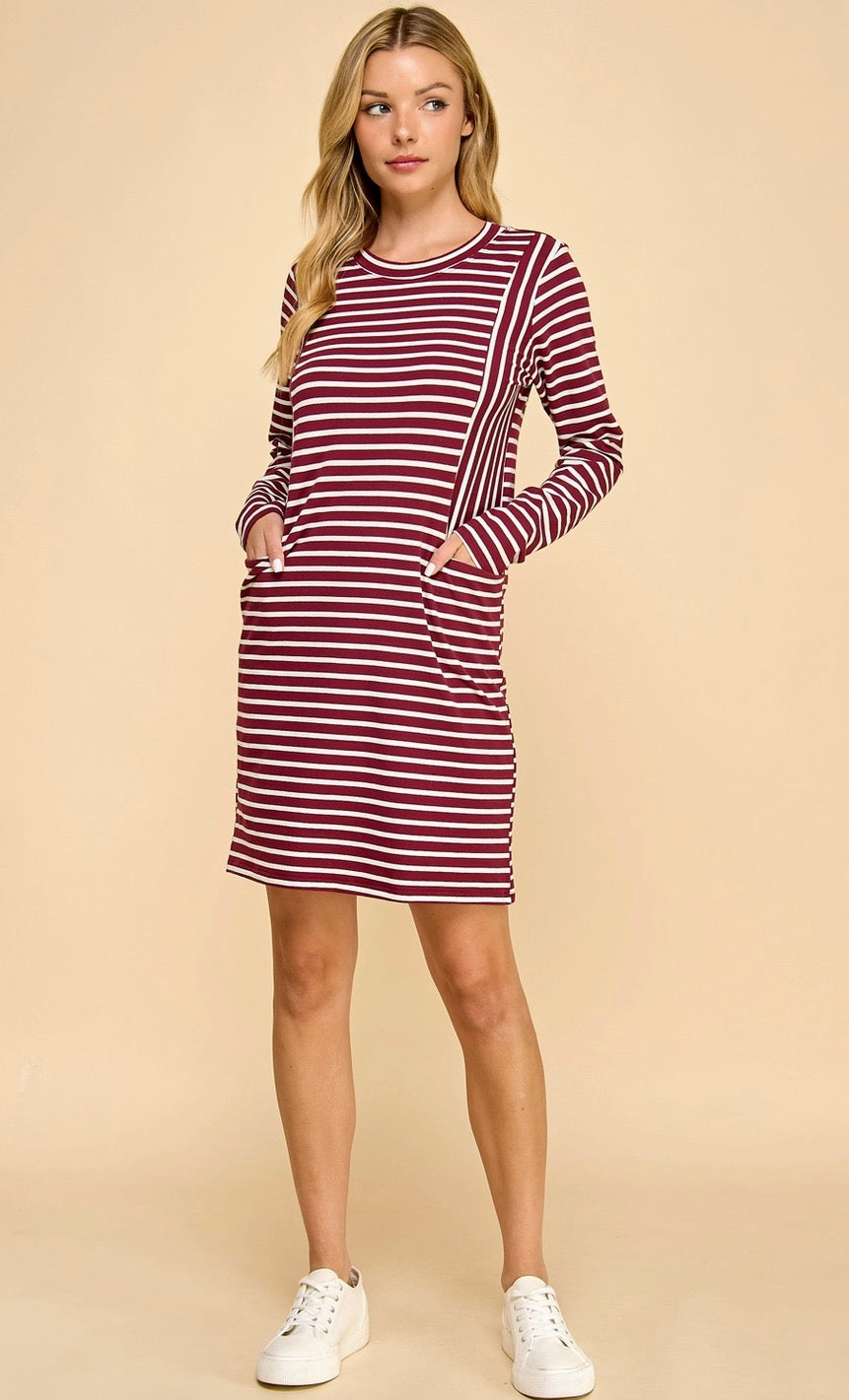 Stripe Long Sleeve Pocket Dress