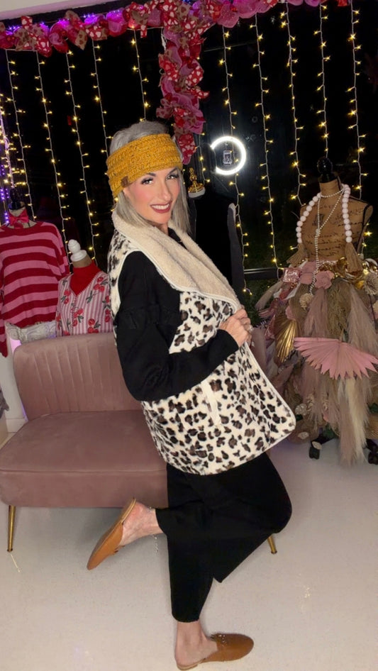 Reversible Leopard Print Sherpa/Faux Fur Vest