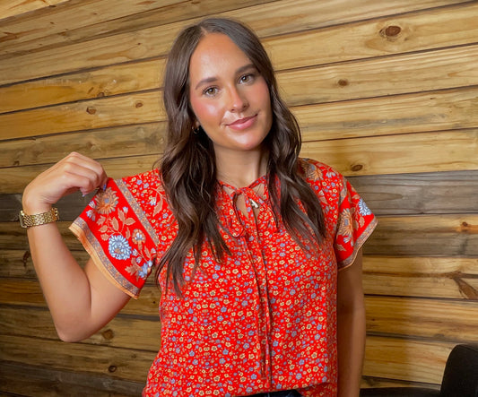 CASUAL BOHO V-NECK SHORT-SLEEVED SHIRT TOP