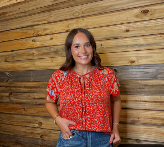 CASUAL BOHO V-NECK SHORT-SLEEVED SHIRT TOP