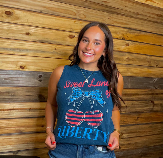 SWEET LAND OF LIBERTY MINERAL GRAPHIC TANK TOP