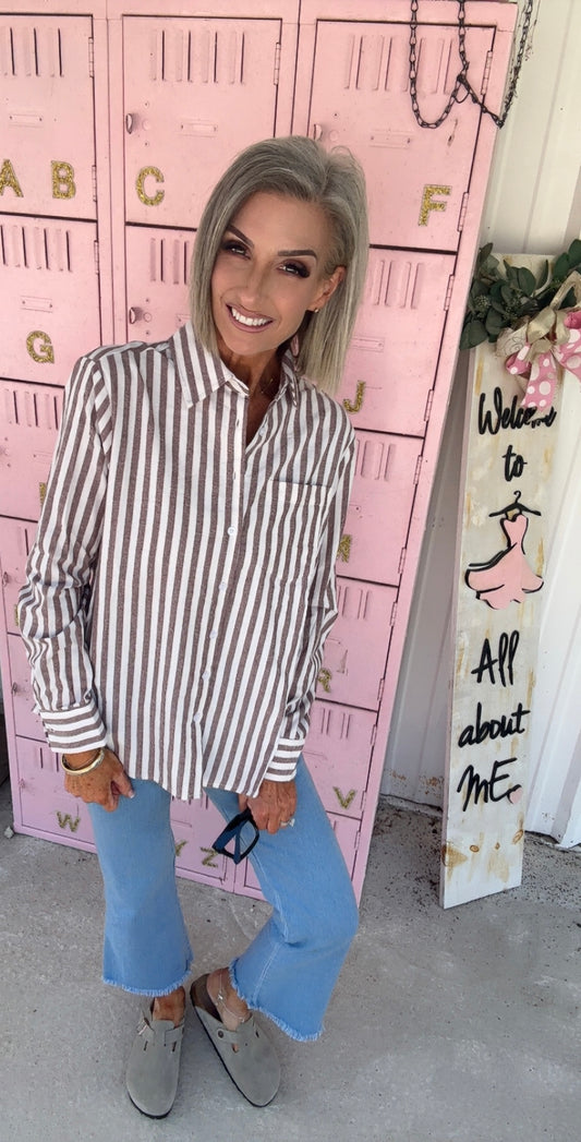 Collared 100% Cotton Striped Shirt Top