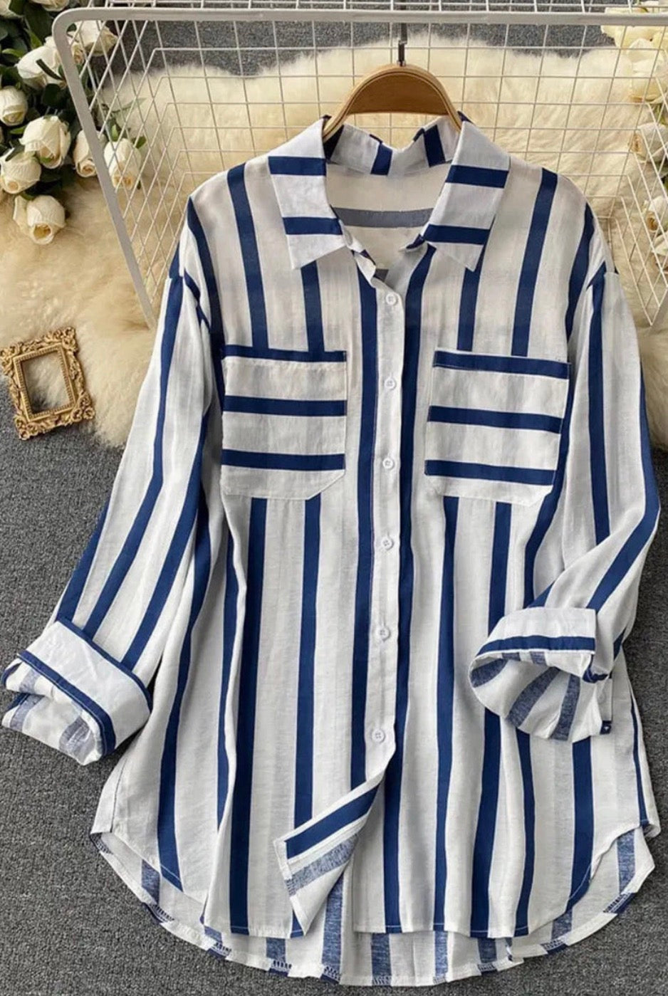 Striped Bottom-Front Shirt